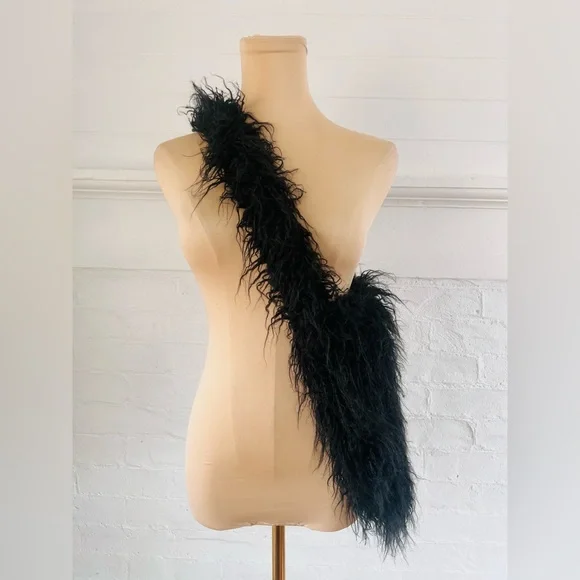 Dolls Kill Widow Faux Fur Bag Black Long Hair Furry Vegan Mongolian Lamb NWOT - Picture 3 of 13
